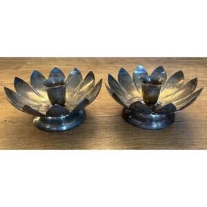 Reed & Barton Silver Plated Lotus Flower Bloom Candle Holders Elegant Home